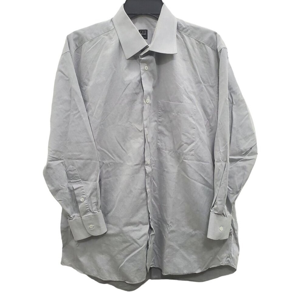 Ike Behar New York Men's Solid Gray Long Sleeve Button Up Dress Shirt 16.5 - 32